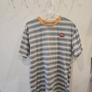 Dutch Bros Multicolor Striped Tee with Yellow Collar